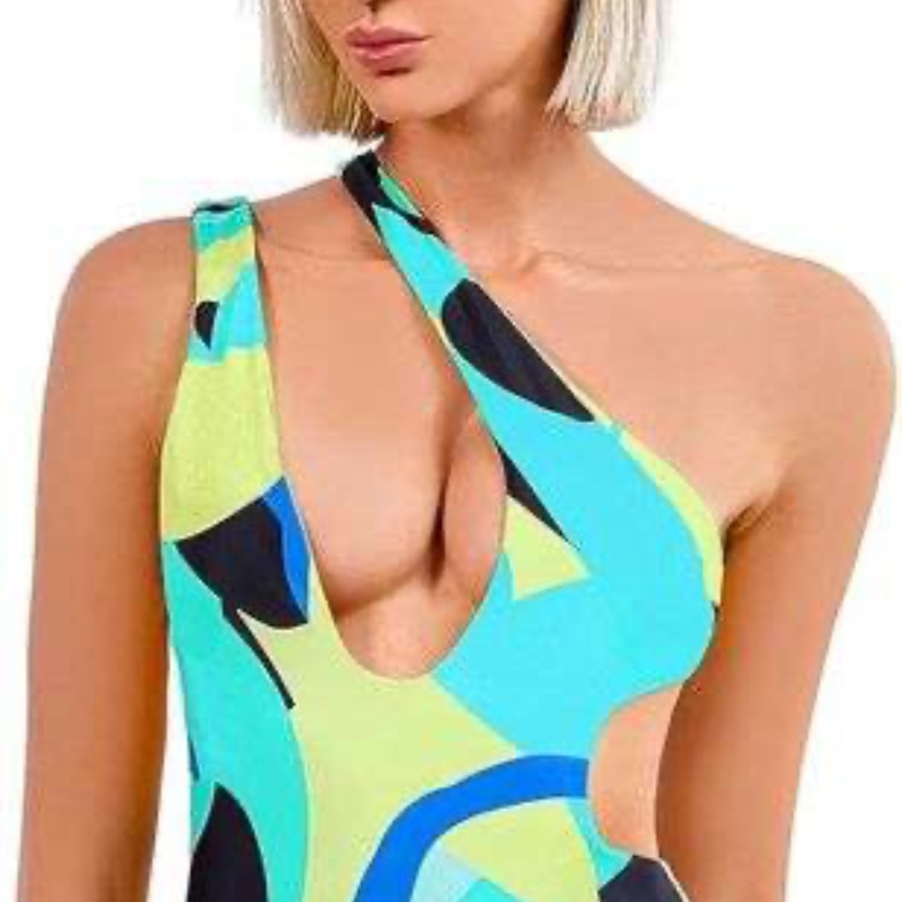 Pesfeel Women's Sexy One-Piece Thong Monoikini Swimsuit, Key Lime/Aqua/Black